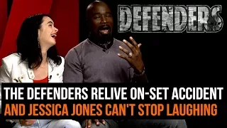 The Defenders relive on-set accident (and Jessica Jones can't stop laughing)