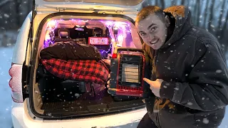 🥶 Solo Car Camping in the Freezing Forest! Winter Camping New Setup | Dodge Campervan