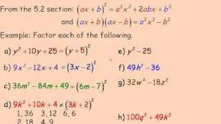 Factoring Perfect Square Trinomials and the Difference of Two Squares