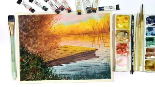 Watercolor Autumn Landscape-Painting tutorial/process video using Daniel smith watercolor