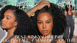 FULL GRWM | *NATURAL HAIRLINE* KINKY CURLY BOB WIG INSTALL + OUTFIT + MAKEUP | WOWAFRICAN HAIR