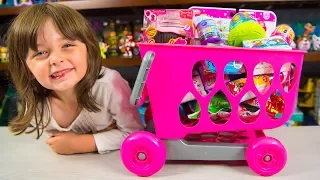 HUGE Shopping Cart Toy filled with Surprises Toys for Girls Surprise Eggs Blind Bags Kinder Playtime