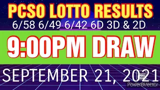 PCSO LOTTO RESULTS TODAY 9pm Draw September 21, 2021 6/58 6/49 6/42 6D 3D & 2D LOTTO