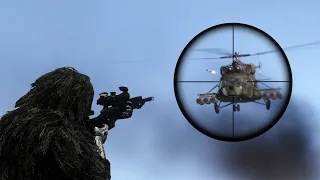 MARKSMAN VS RUSSIAN HELICOPTER - SNIPER MISSION ONE SHOT ONE KILL | Helicopter shot down - arma3 SIM