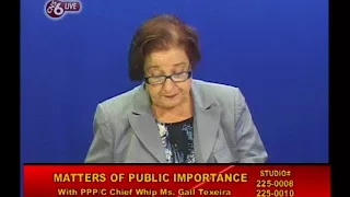 Matters of Public Importance with PPP/C Chief Whip Gail Teixeira February 1st 2018