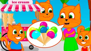 🔴 Cats Family in English - Multicolored Scoop Ice Cream Machine Cartoon for Kids