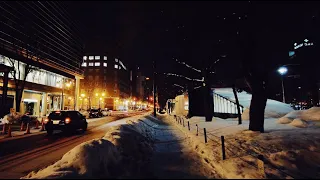 Walking in the night Snowfall Sapporo, Hokkaido JAPAN | 4K ASMR | Snowscape Ambience Winter Walk