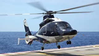 Luxurious VIP Airbus Helicopters H155 start up, take off and landing at Monaco heliport