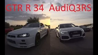 GTR R34 в заездах с Audi Q3 RS и Mercedes E400, и немного дрифта