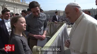 Pope Francis meets Greta Thunberg during the general audience