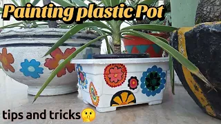 DIY plastic Pot Makeover Idea | How to Paint Plastic Pot | Garden Decor | Painting Pot Gallery