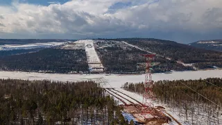 ВЛ 500 кВ Нижнеангарская – Усть-Кут, монтаж проводов и грозотросов на переходе через р. Лена