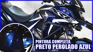 PINTURA PRETO PEROLADO AZUL XRE 300 - RESTAURAÇÃO COMPLETA