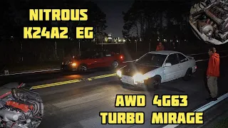 FWD VS AWD | NITROUS K24 CIVIC EG VS AWD 4G63 TURBO MIRAGE | STREET RACE | C.F.RACING