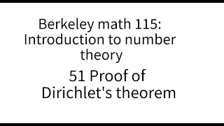 Introduction to number theory lecture 51. Proof of Dirichlet's theorem