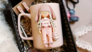 Learning to make a doll mug with polymer clay | clay girl doll