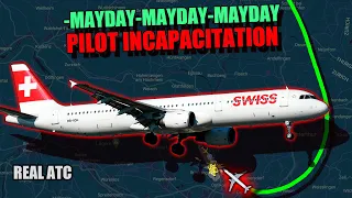 SWISS Pilot incapacitation on Approach. SWISS AIR Airbus A321. REAL ATC