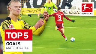 Top 5 Goals Matchday 14 • Haaland, Lewandowski & More | Matchday 14 - 2021/22