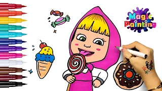 How To Draw Masha and Ice cream👧🏼🍨 disney| Coloring Pages for Kids-Teach drawing| Magic Painting 🪄🎨