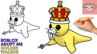 How To Draw Golden Walrus Pet Roblox Adopt Me Winter 2021 | Cute Easy Step By Step Drawing Tutorial