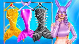 ONE COLORED MAKEOVER CHALLENGE! Wednesday vs Jax vs Pikachu! How To Become Mermaid!
