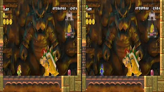 New Super Mario Bros. Wii - Final Boss Battle Star Mario vs Star Luigi Split Screen Race (2 Players)