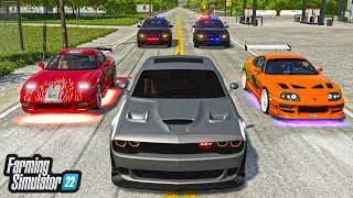 HIGH SPEED FAST AND FURIOUS POLICE CHASE! (DODGE HELLCAT, TOYOTA SUPRA, MAZDA RX7) | FS22