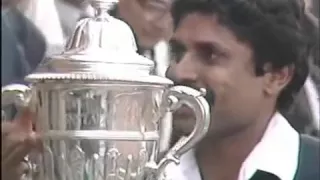 Kapil Dev lifting the 1983 World Cup Trophy