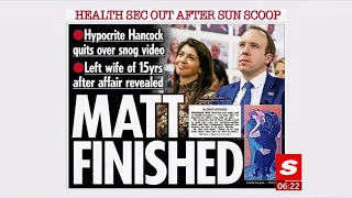 Newspaper headlines all about the Matt Hancock finished (is out) (UK) - BBC News - 27th June 2021