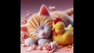 Kitten sleeps sweetly with the Chicken🐥#kittens #chicken #sleep #relaxing  #cat #animals #cute#funny