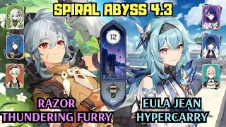 C0 Razor Thundering Furry & Eula Jean Hypercarry| 4.3 Spiral Abyss Floor 12 | Genshin Impact