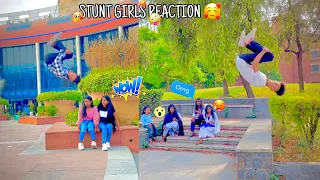 Stunt girls  reaction 🔥😱 video | flip in public | public reaction | Side flip on cute girls react