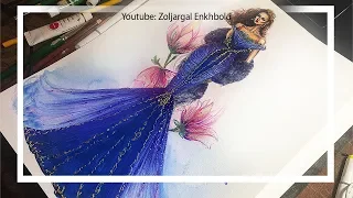 Fashion Painting Tips - How to paint Blue Mermaid Gown