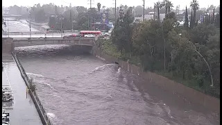 Live view of the LA River channel in Universal City after overnight rainfall.