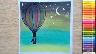 Easy Oil Pastel Drawing| Hot Air Balloon scenery