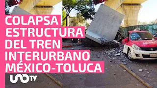 Colapsa estructura del Tren Interurbano México-Toluca y aplasta dos autos