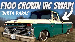 "DIRTY DARYL" Ford F100 Crown Vic Full Chassis Swap On Bags!! Build Overview!(Rustomod Reviews Ep.4)