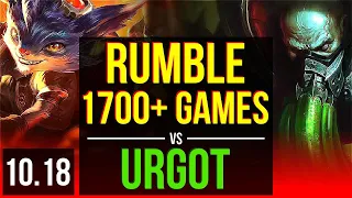 RUMBLE vs URGOT (TOP) | 2.1M mastery points, 1700+ games, KDA 4/0/9 | KR Diamond | v10.18