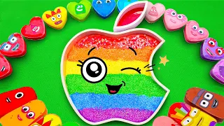 Making Rainbow Apple Bathtub by Mixing SLIME Smoothie, Cocomelon, Pinkfong Coloring! Satisfying ASMR