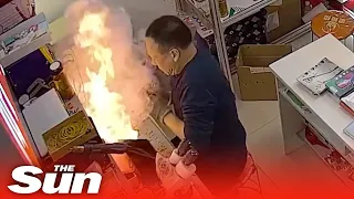 Moment broken tablet EXPLODES in man's face in China #shorts