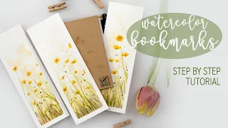 DIY watercolor BOOKMARKS - spring wild flowers painting step by step tutorial
