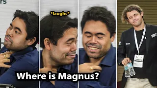 Hikaru Nakamura LAUGHS as Magnus Carlsen Arrives Late for the Game