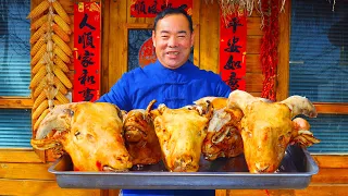 SHEEP HEADS in Delicious Vinegar Sauce! Eating with Hands in a Cold Weather! | Uncle Rural Gourmet