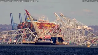 In Baltimore the barge Weeks 533 removing containers from the Dali Francis Scott Key Bridge Collapse