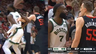Jaylen Brown tries to rip off Duncan Robinson's arm and they get into it 😬