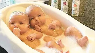 Try Not To Laugh : Funny Reaction Twin Babies when Play Water Together | Baby Videos