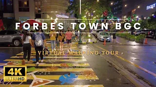 Forbes Town Center Burgos Circle BGC Taguig, Philippines | Rainy Night Walking Tour [4k]