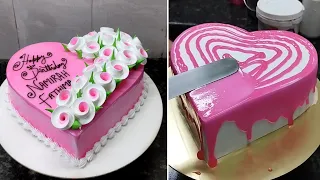 Easy &Simple Heart Shape Cake Pink Flowers Decorating |Heart Shape Cutting Karne Ka Easy Trick