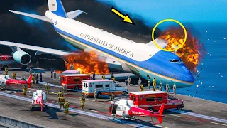 747 Air force 1 Airplane Emergency Lands on Air carrier After Being shut by jet (GTA 5 action video)