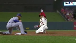 LAD@STL: Van Slyke slips, recovers to throw out Jay